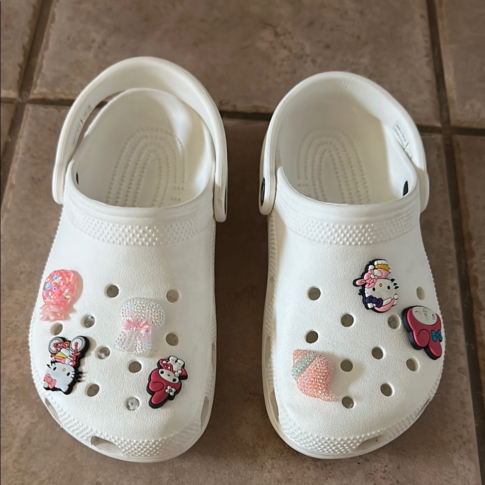 White Crocs Kids Classic Clog With Jibbitz